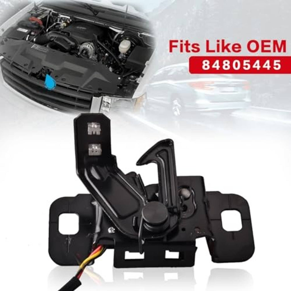 Black hood latch assembly with locking striker and wiring harness