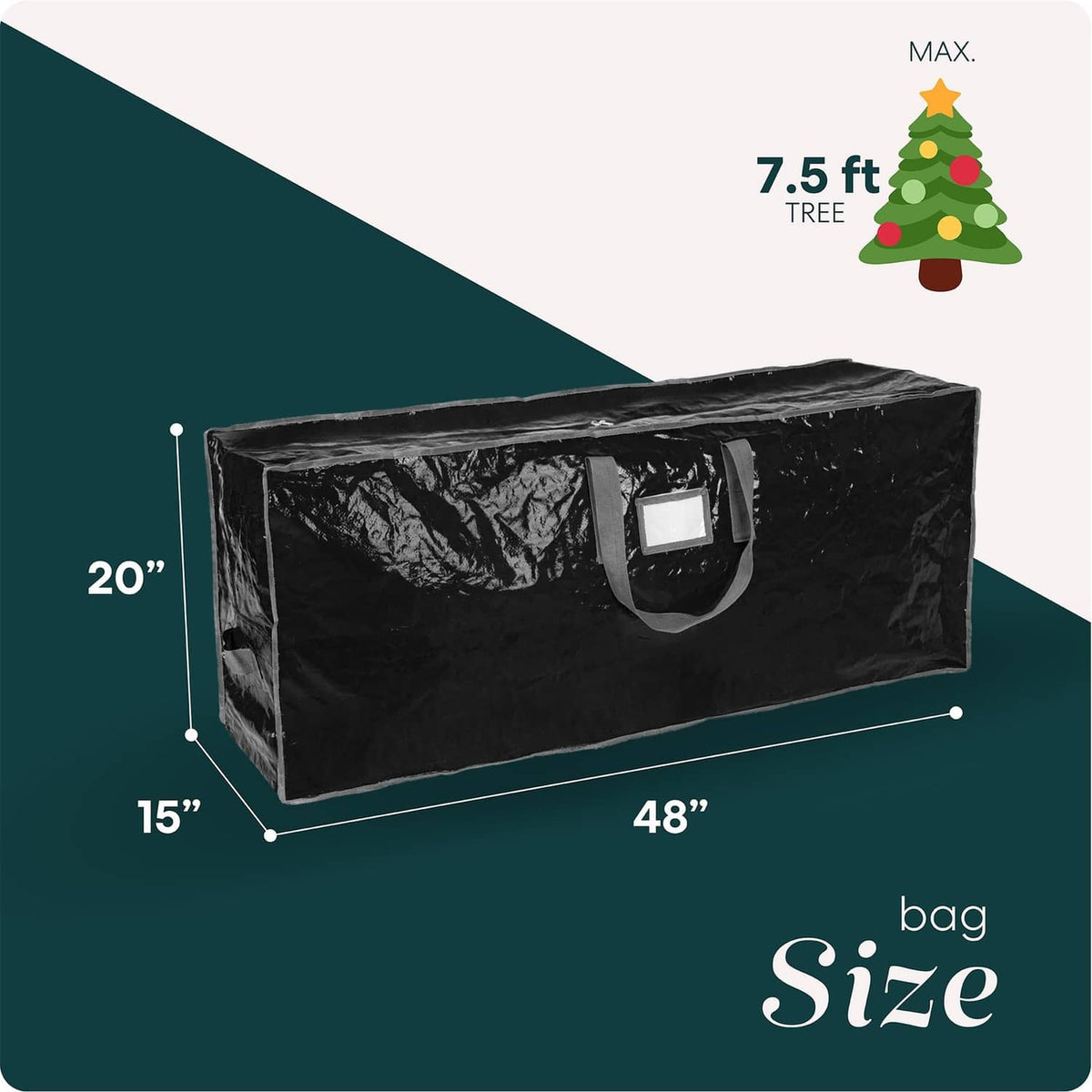 Black 7.5 ft Christmas tree storage bag size 48 x 20 x 15 inches