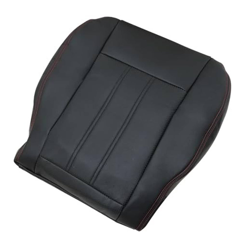 Black leather seat bottom replacement cover with red edge stitching and center seams