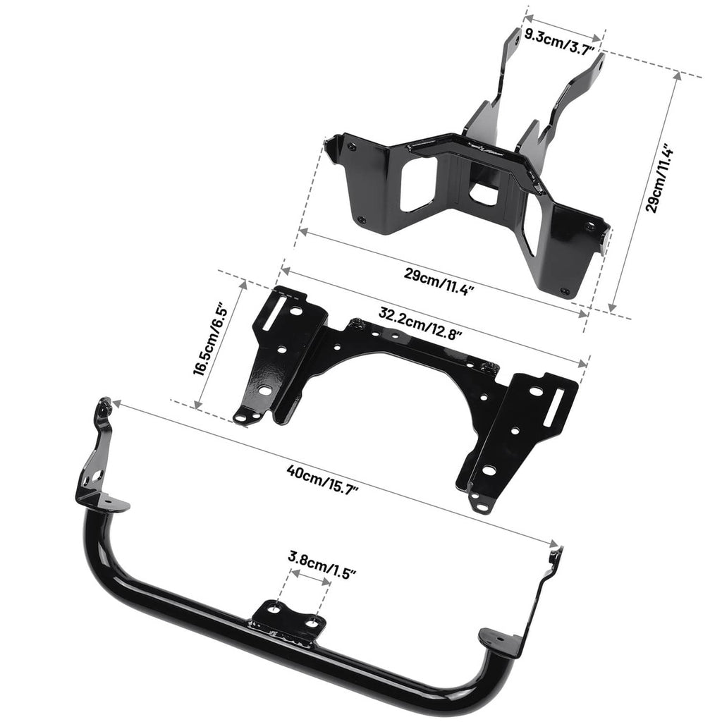 Motorcycle headlight fairing bracket set with mounting bars, black metal