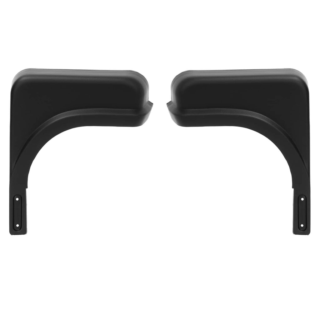 Two black golf cart fender caps showing inner curved openings and side holes
