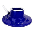Blue manual swimming pool leaf vacuum head with white inlet and suction base