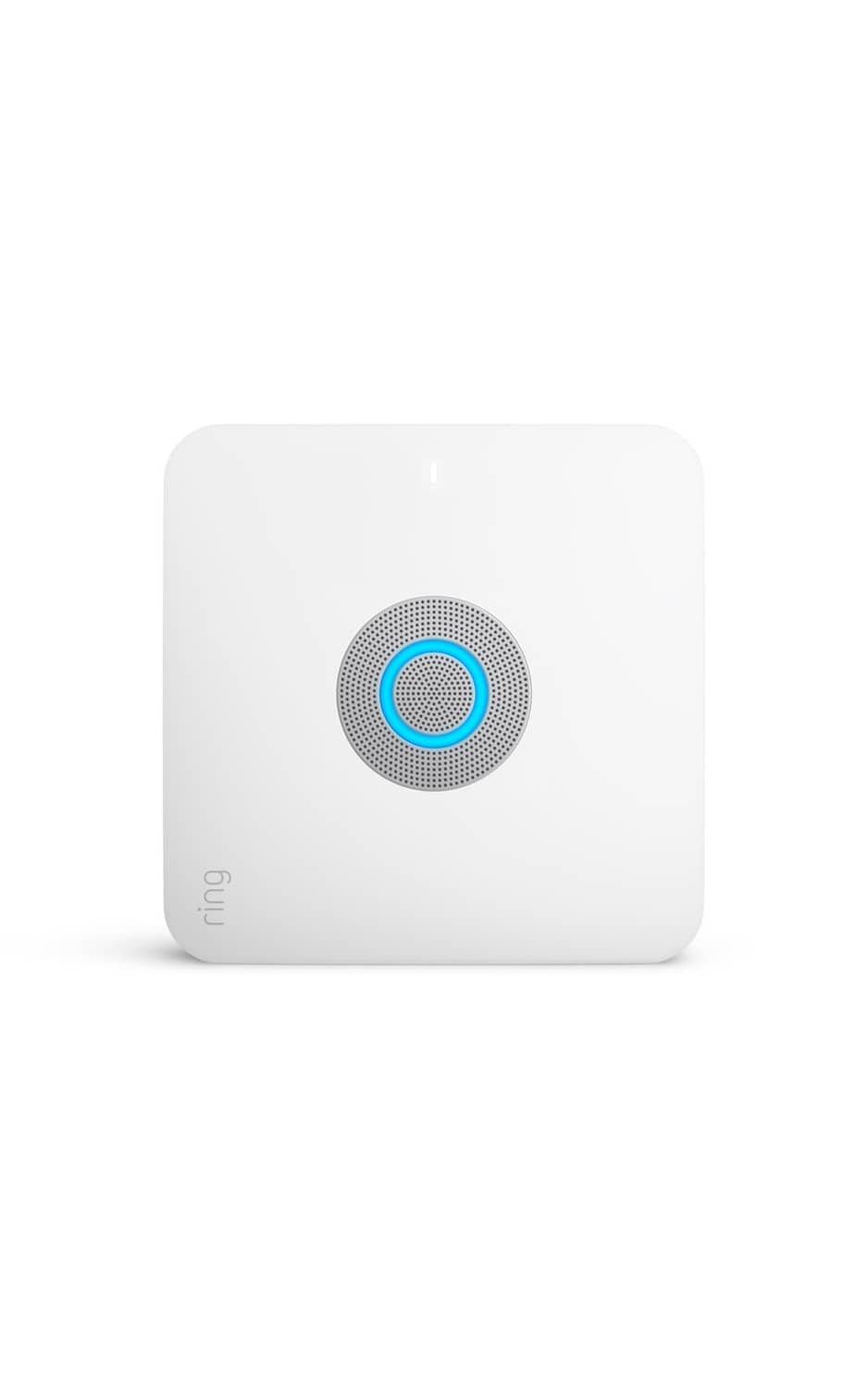 White Ring Alarm Pro base station with blue indicator ring