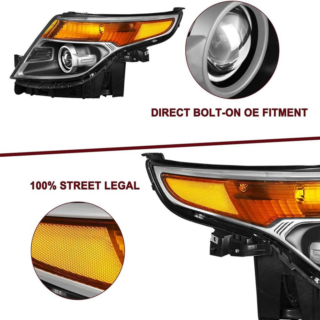 Passenger-side headlight close-up with amber turn-signal lens and side reflector