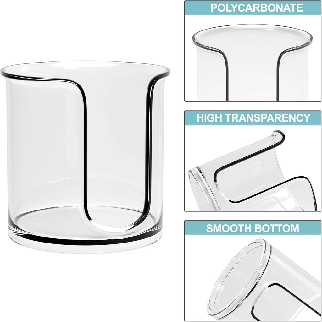 Transparent cup holder dispenser with U-shaped handle and smooth bottom base