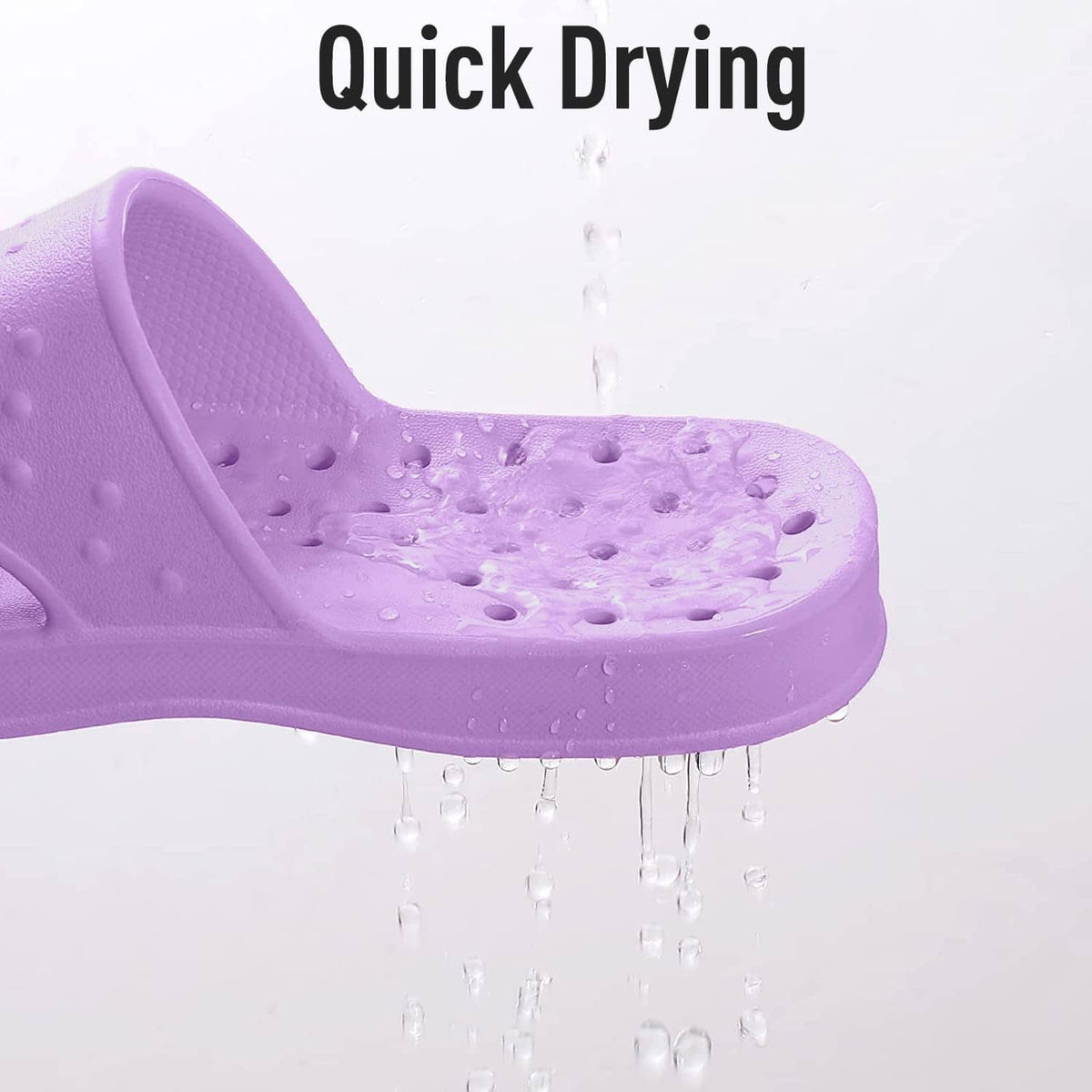 Purple shower slides with textured surface and drainage perforations.