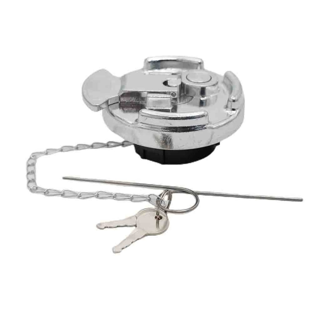 Locking diesel fuel cap with keys and metal chain, chrome aluminum body