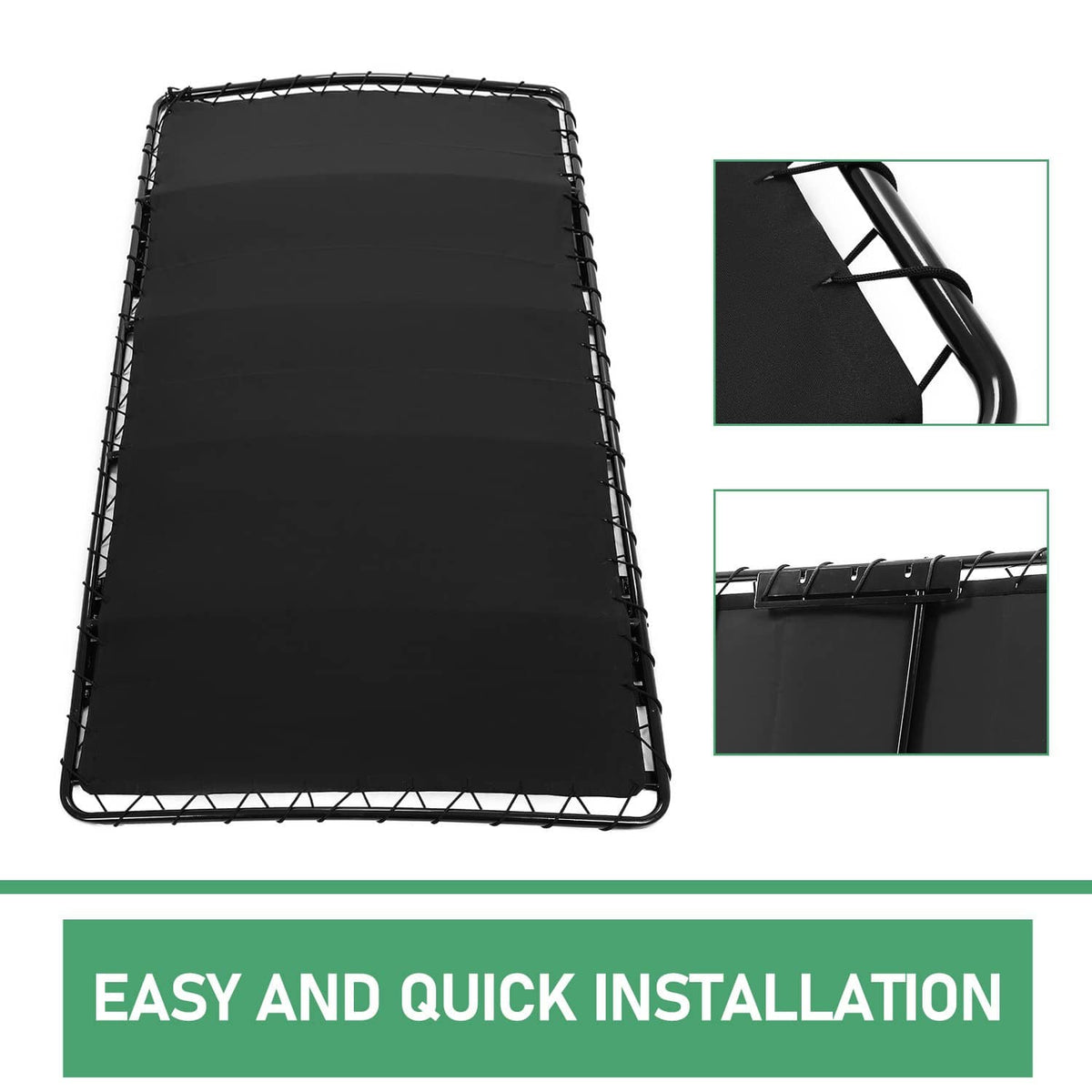 Black golf cart roof sun top with steel frame and side support bars