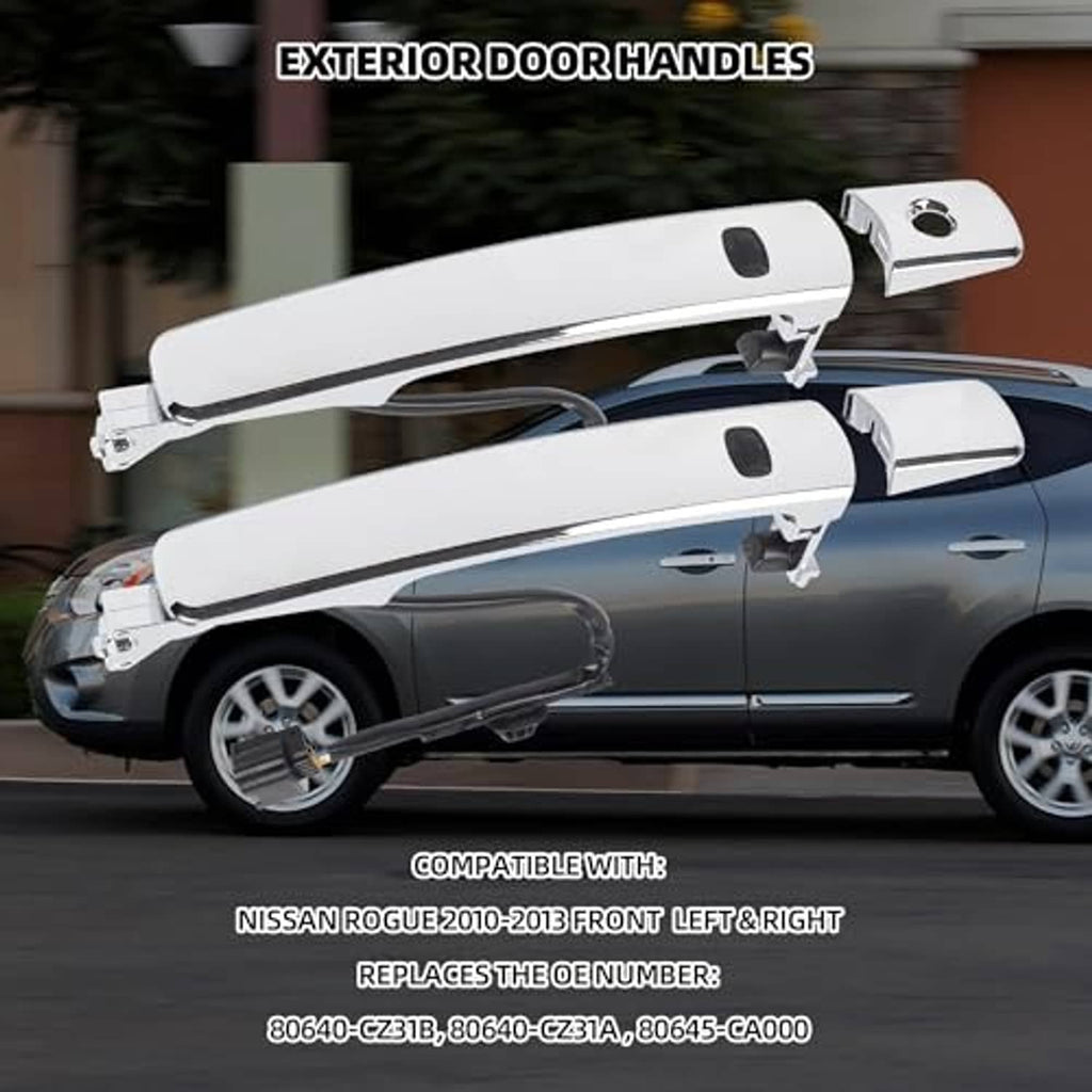 Chrome smart exterior door handles with black wiring and latch-mount hardware.