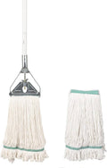 Loop-end string mop head with white cotton yarn and teal band; includes replacement head