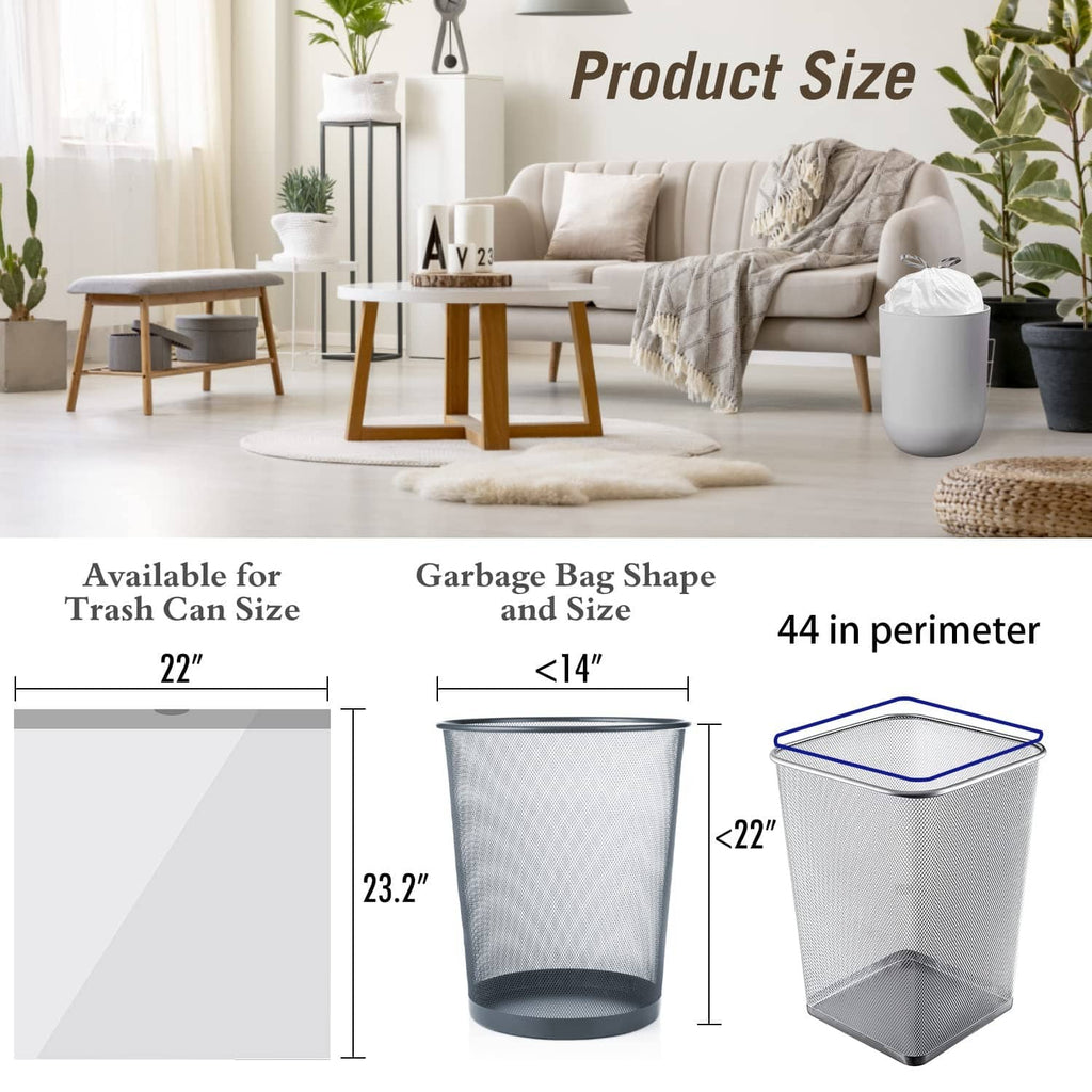 White trash bag sizes diagram showing tall bin bag and square-can bag shapes