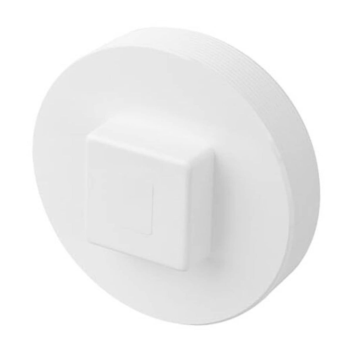 White PVC threaded sewer cleanout plug cap with rectangular top handle