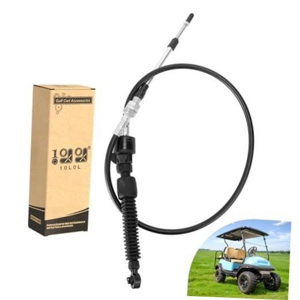 Golf cart forward/reverse shift cable with black coiled housing and metal connector