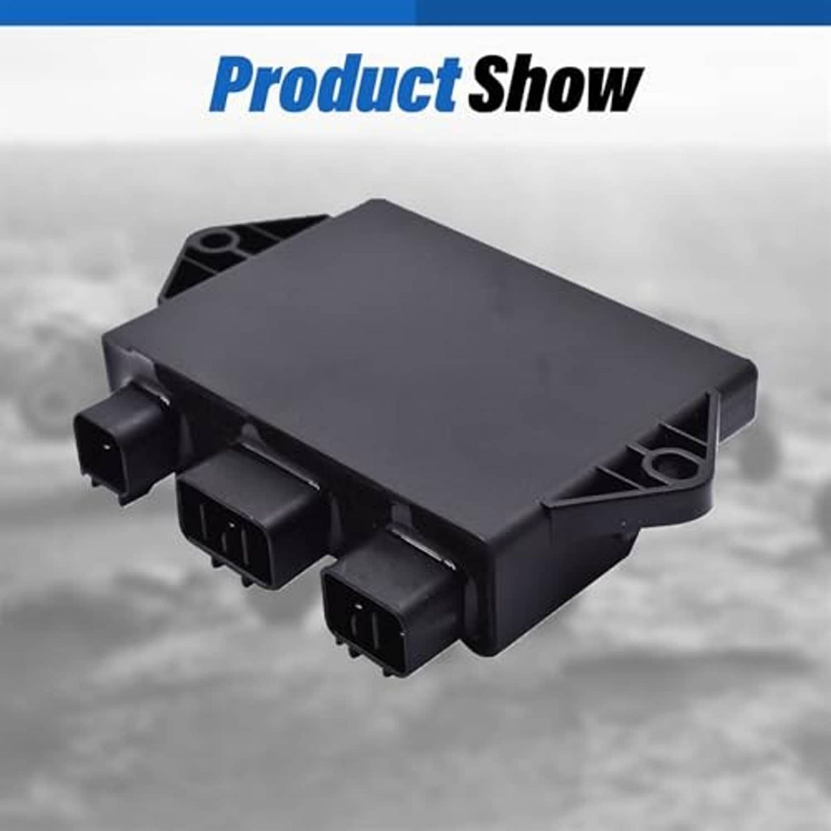 Black CDI control module with mounting tabs and wiring plug sockets