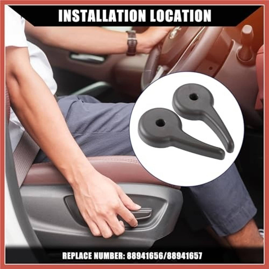 Gray seat recliner handle lever with mounting hole, shown in an inset close-up.