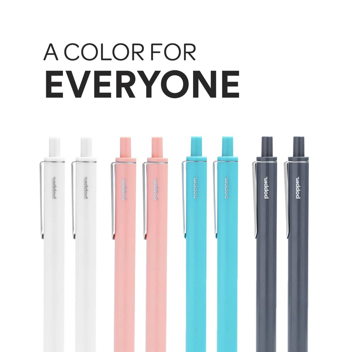 Assorted retractable gel pens lineup, including blush pink with 0.7 mm tips