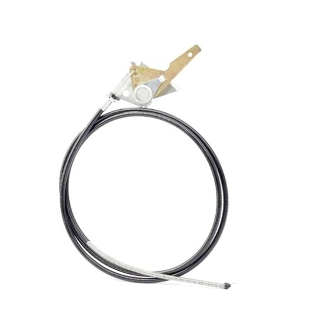 Throttle/choke cable assembly with black cable, control lever bracket, and end cable