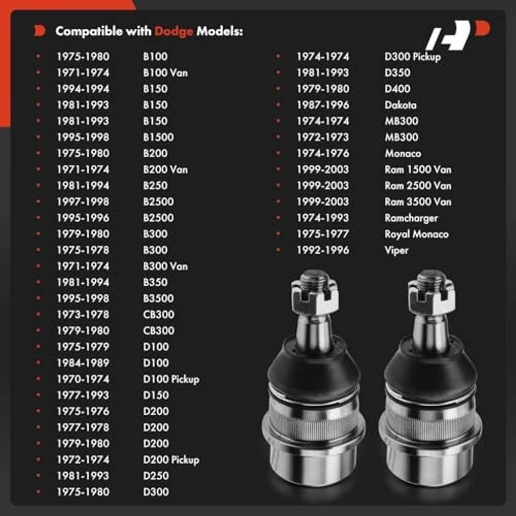 Pair of front upper ball joints with black boots and chrome-like metal ball studs