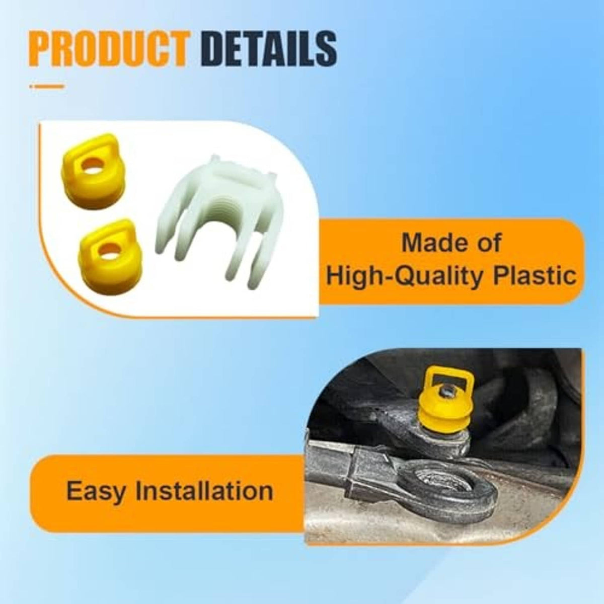 Transmission shifter linkage bushings kit, white fork pieces with two yellow inserts