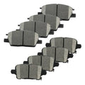 Set of gray ceramic brake pads with metal clips for front and rear replacement