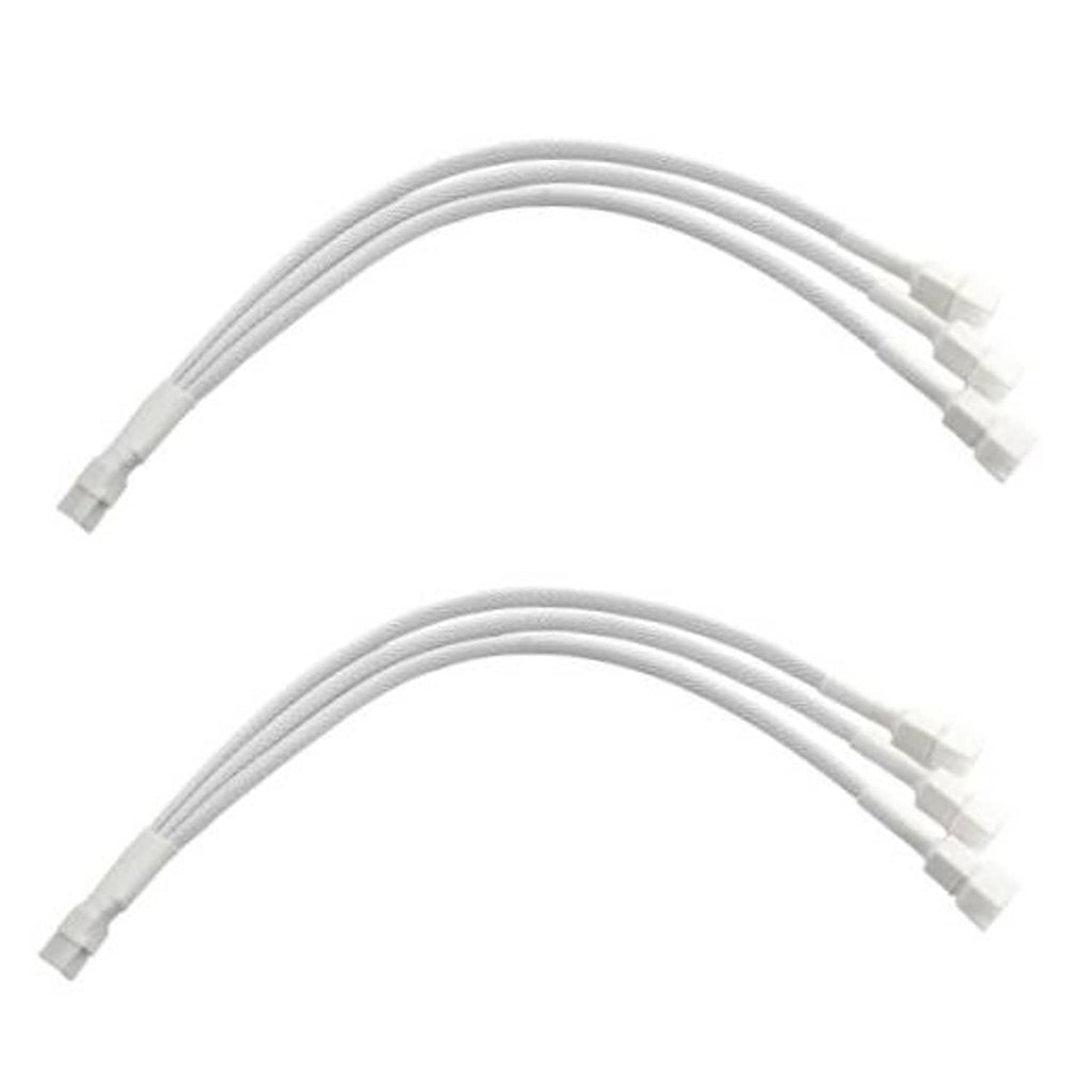 White 4-pin PWM fan splitter cable set, one-to-three split, 27cm leads