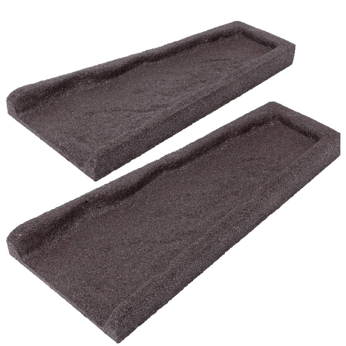 Brown rubber downspout splash blocks, 2-pack, rectangular shape with textured surface