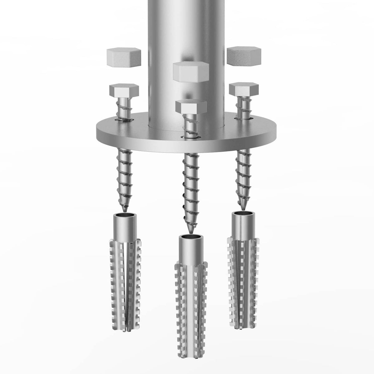 Uimoso dock handrail base with mounting screws and expansion anchors underside