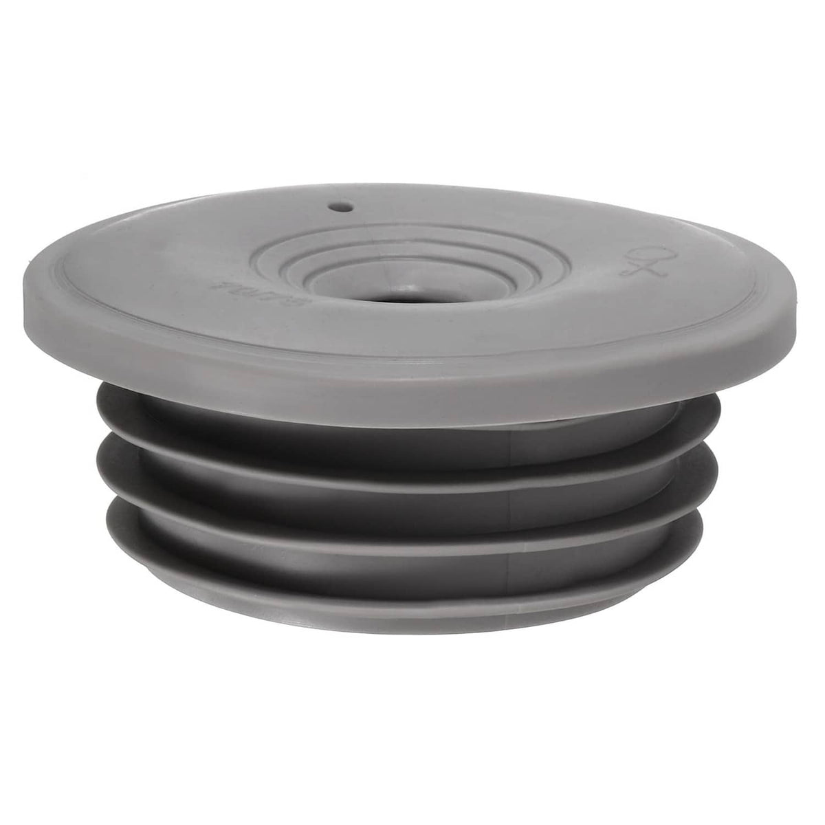 Gray silicone drain pipe seal ring with ridged stack and center opening