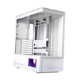 White ATX PC case showing open interior frame and modular drive bay mounts