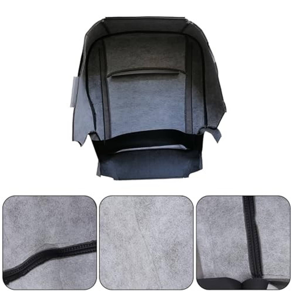 Black seat bottom cover underside view with straps and inner fabric backing