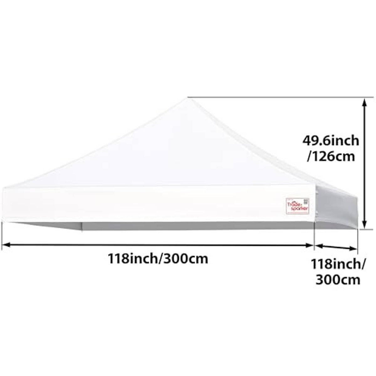 White 10x10 canopy replacement top with size dimensions shown