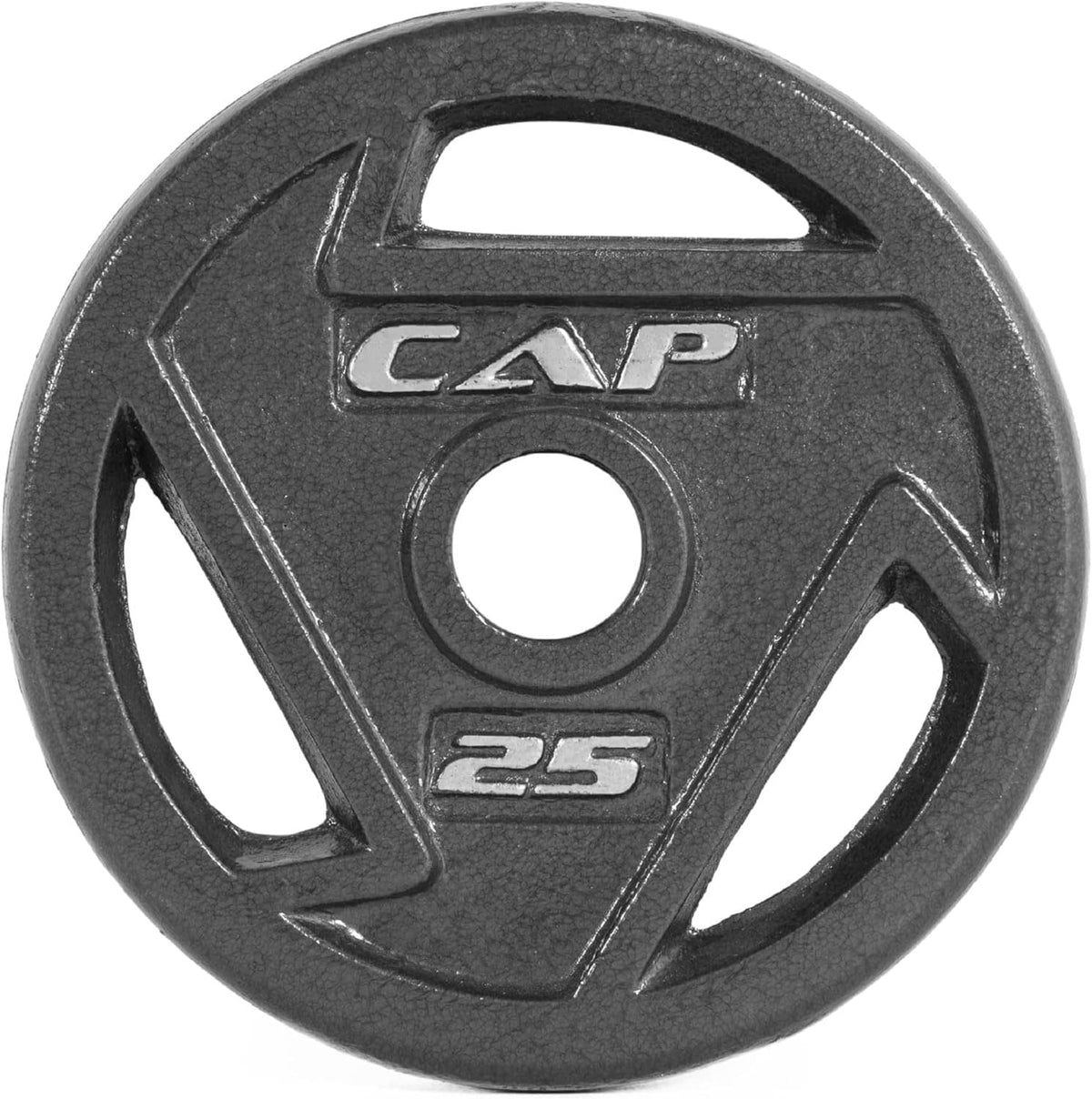 Black CAP weight plate with handgrip cutouts and center hole, marked 2.5