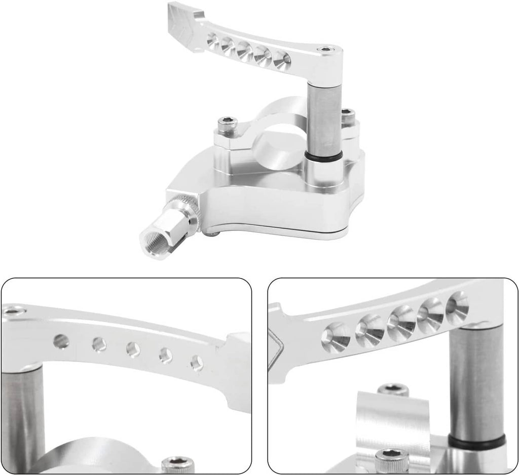 Billet thumb throttle assembly close-up: drilled plate, thumb lever, vertical post