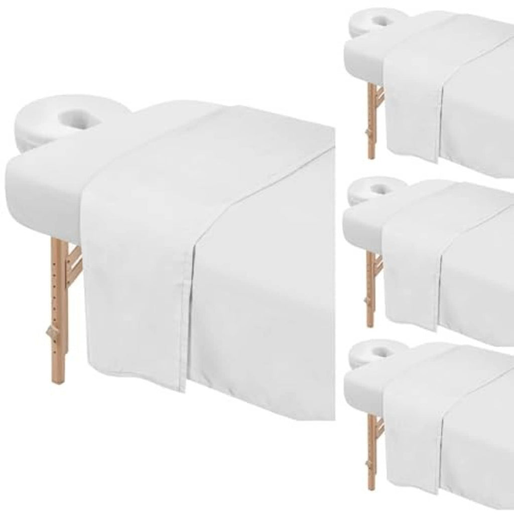 White massage table sheet set with fitted cover and face rest cover, elastic corners
