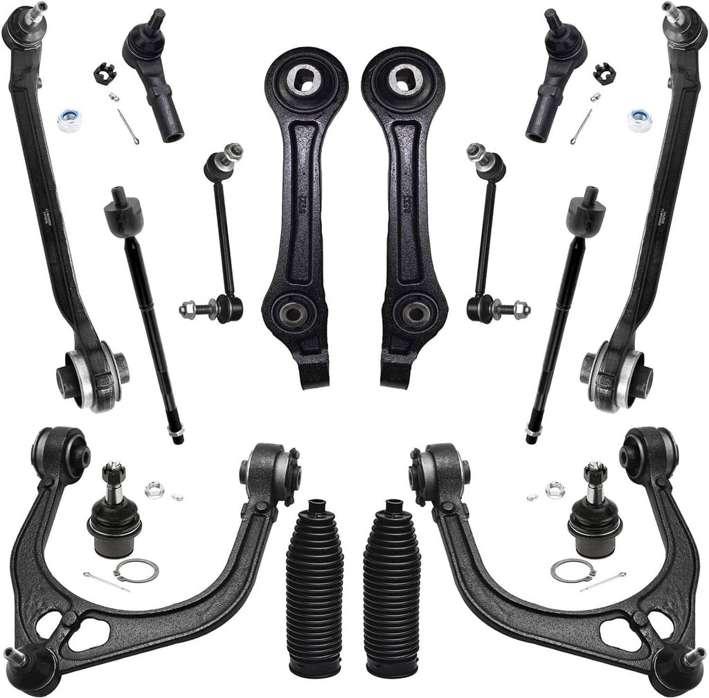 Suspension front control arm kit with black control arms, joints, tie rods, boots