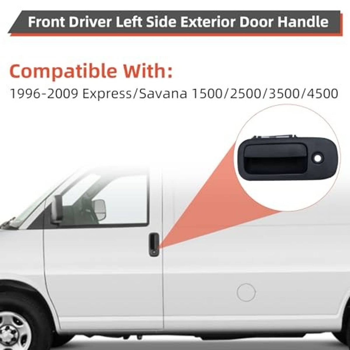 Front driver side exterior door handle, dark gray/black, shown in close-up