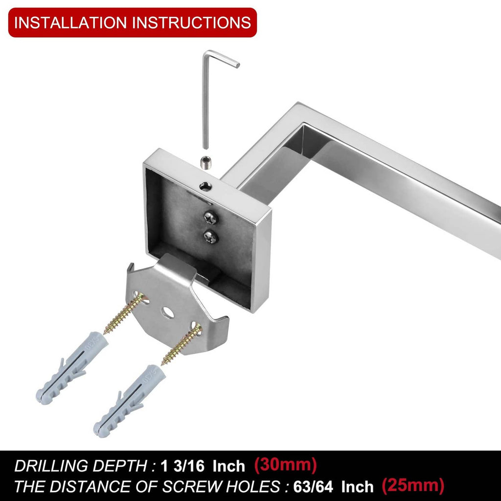 Brushed nickel toilet paper roll holder with installation parts and drilling guide