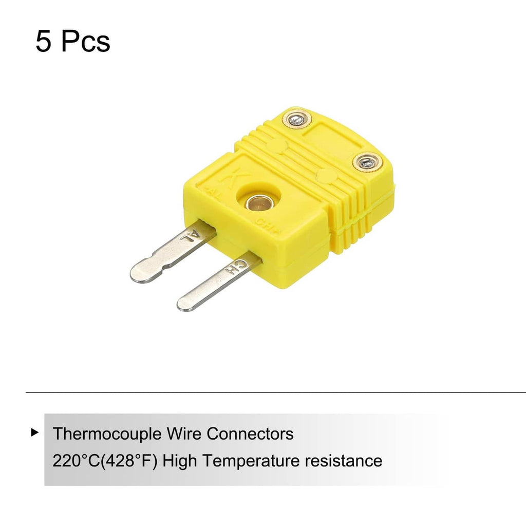 Yellow K-type thermocouple connector with two metal prongs; 5 pcs shown