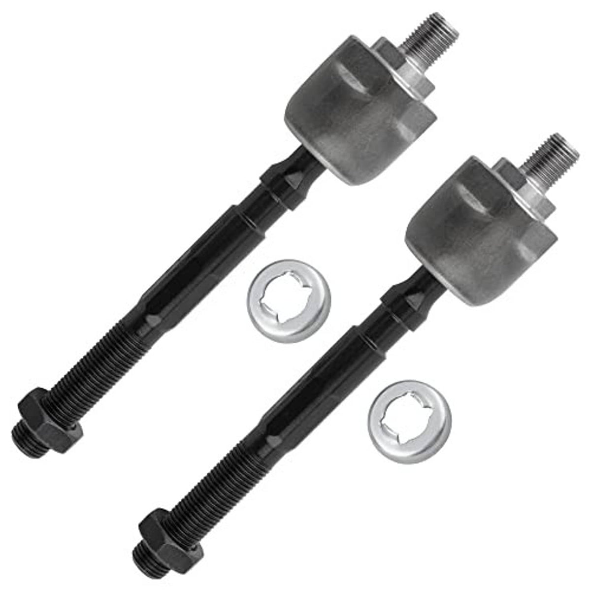Pair of front inner tie rods with threaded ends and metal adjuster housings