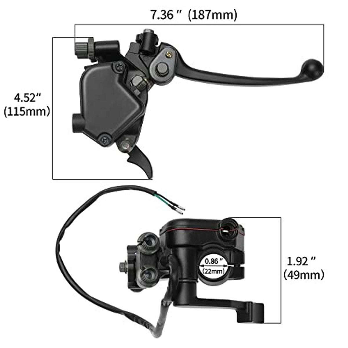 Thumb throttle and dual brake lever assembly with cable and mounting bracket