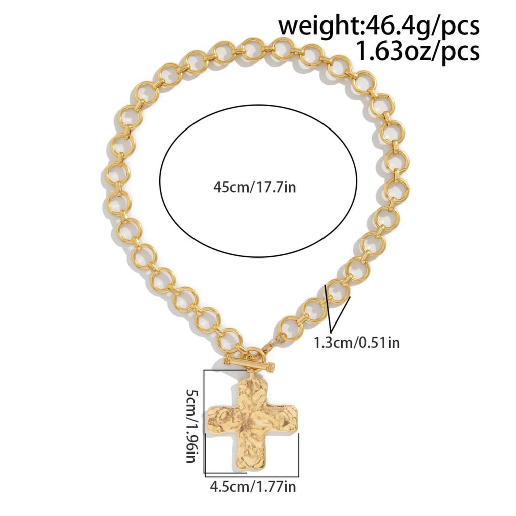 Gold-tone cross pendant necklace with chunky chain, 45cm length