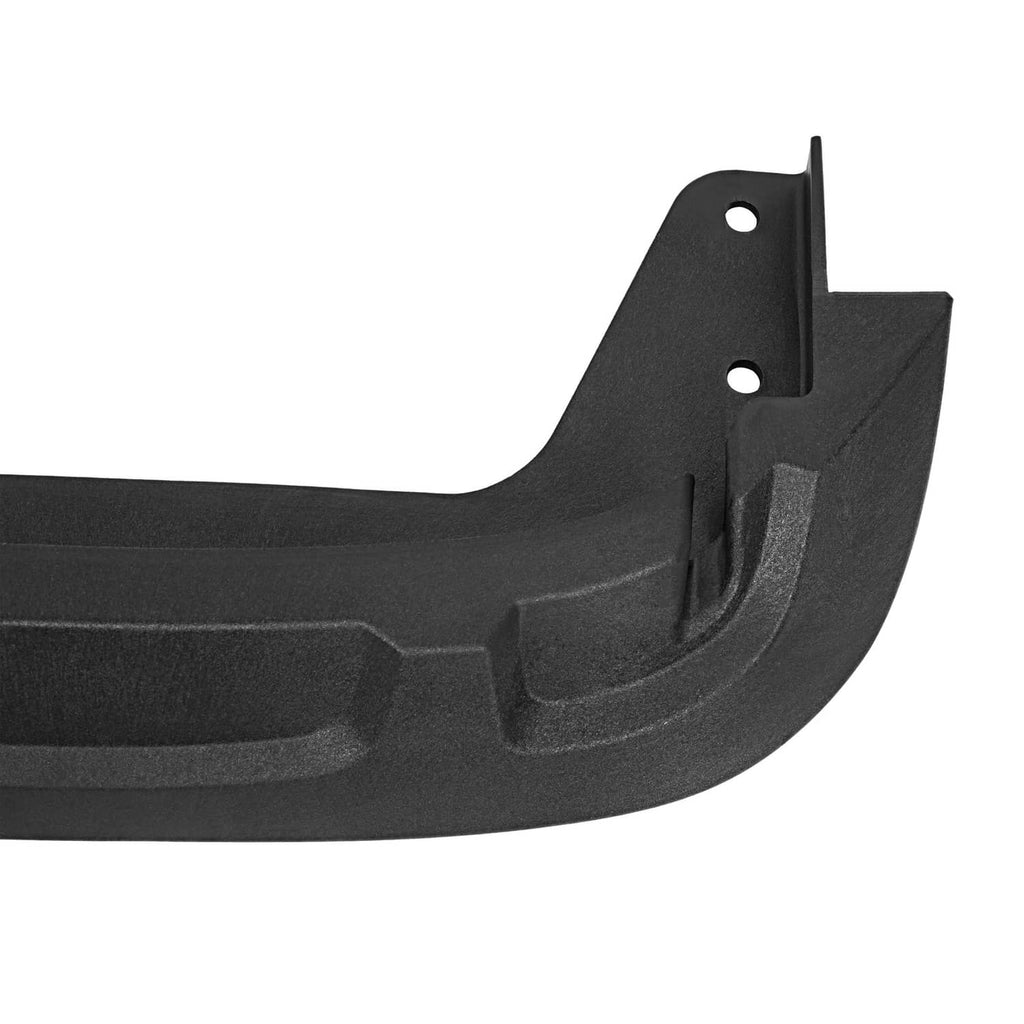 Black plastic hood pivot bracket corner with mounting holes and molded tab
