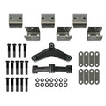 Leaf spring hanger kit with black U-link, metal brackets, bolts, washers, and plates