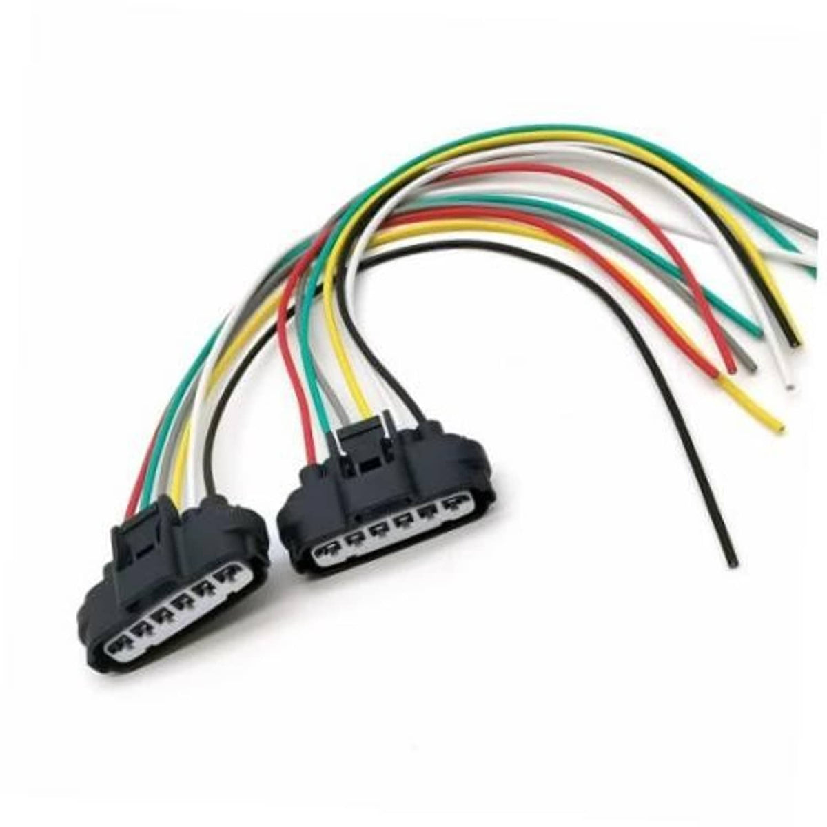 Dual 6-pin throttle pigtail wiring with two black connectors and multicolored wires
