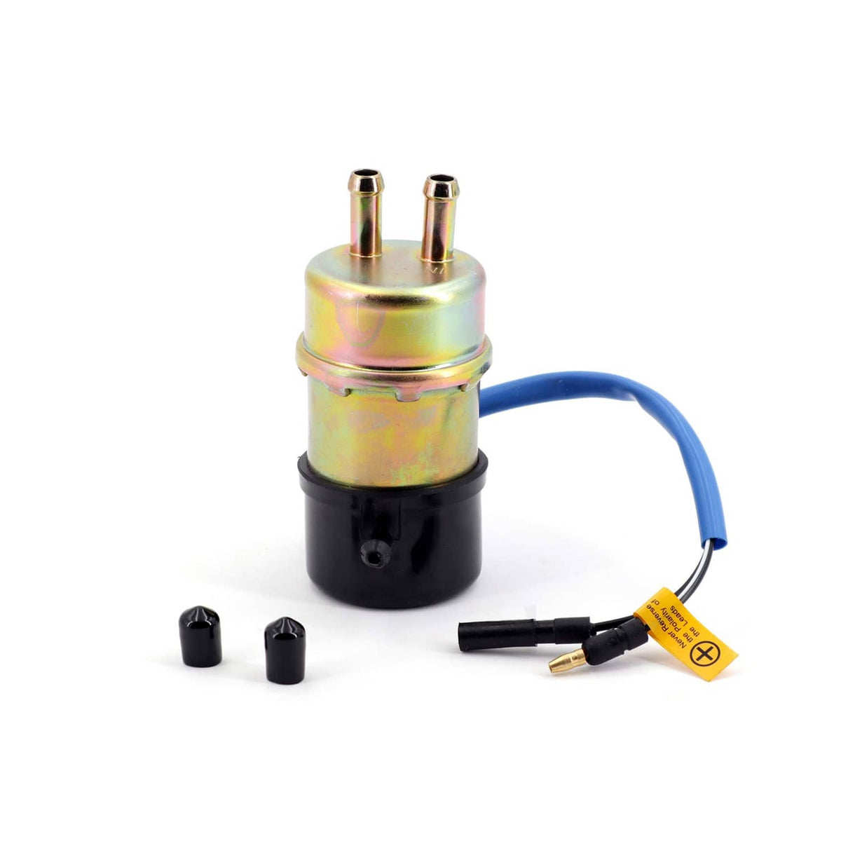 Electric fuel pump with blue wire harness, black base, and two metal terminal posts