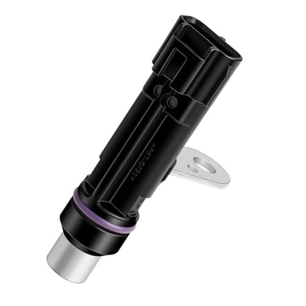 Angled black crankshaft position sensor with round metal mounting flange