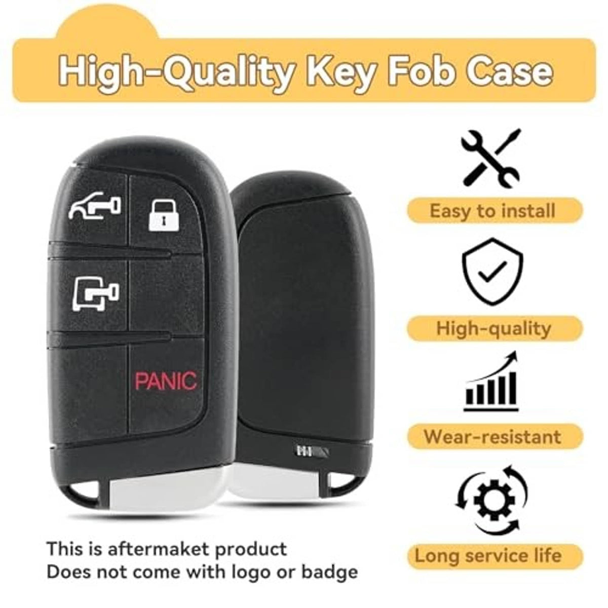 Black key fob case cover with red PANIC button, shown with an extra empty shell