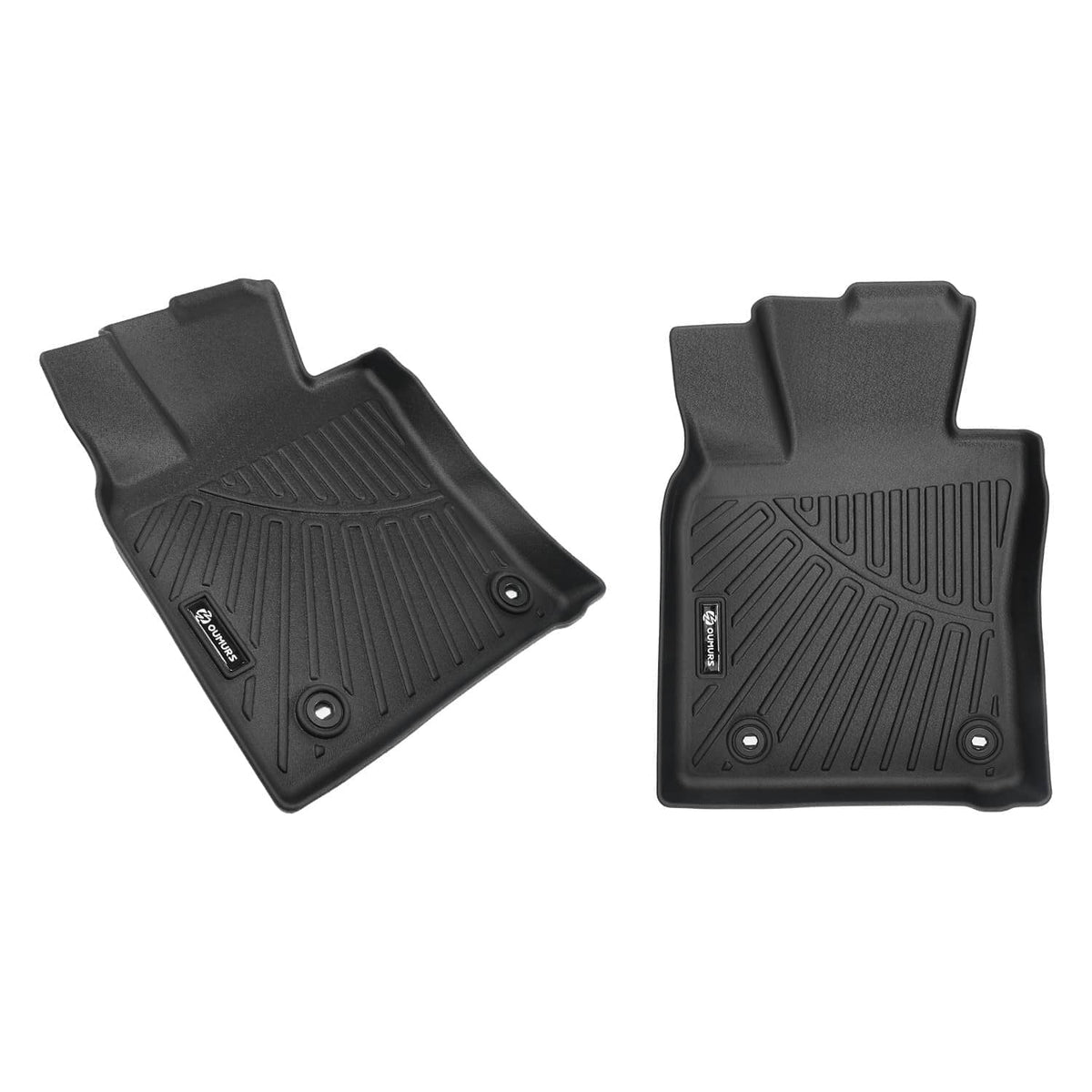 Two-piece black TPE floor mat liners with raised trim and grip texture