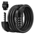 Black coiled cable lock with 4-digit number keypad and mounting bracket
