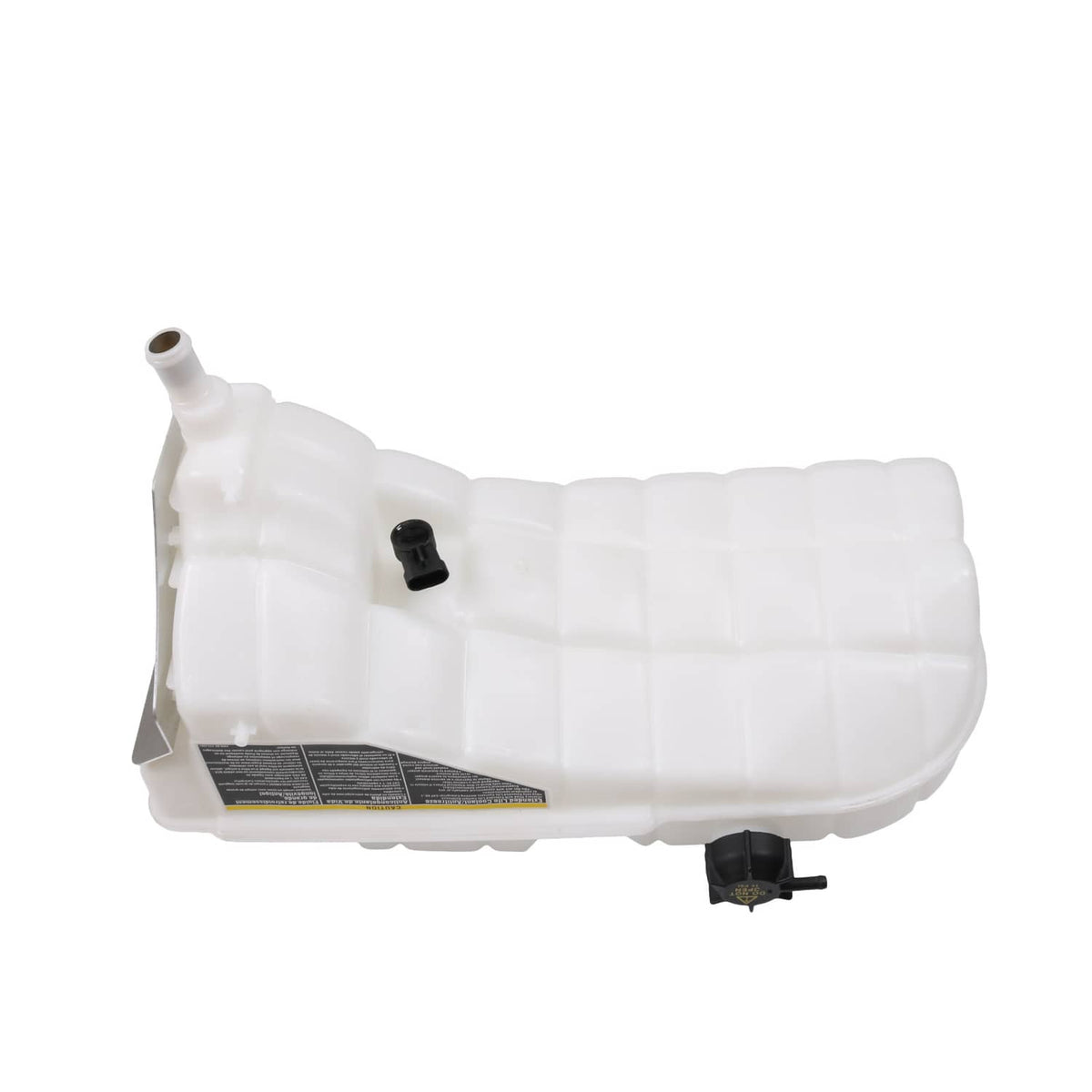 Coolant recovery reservoir bottle tank, white plastic with black sensor and cap